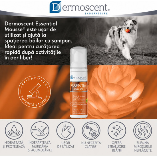 Dermoscent Essential Mousse – Spumă de Curățare fără Clătire pentru Câini – 150 ml